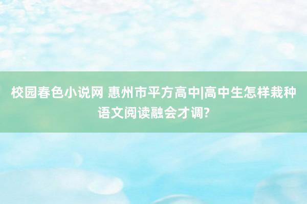 校园春色小说网 惠州市平方高中|高中生怎样栽种语文阅读融会才调?