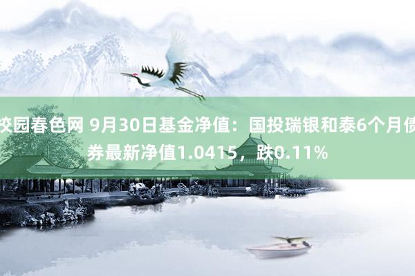 校园春色网 9月30日基金净值：国投瑞银和泰6个月债券最新净值1.0415，跌0.11%