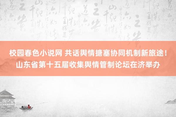 校园春色小说网 共话舆情搪塞协同机制新旅途！山东省第十五届收集舆情管制论坛在济举办