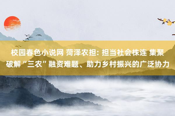 校园春色小说网 菏泽农担: 担当社会株连 集聚破解“三农”融资难题、助力乡村振兴的广泛协力