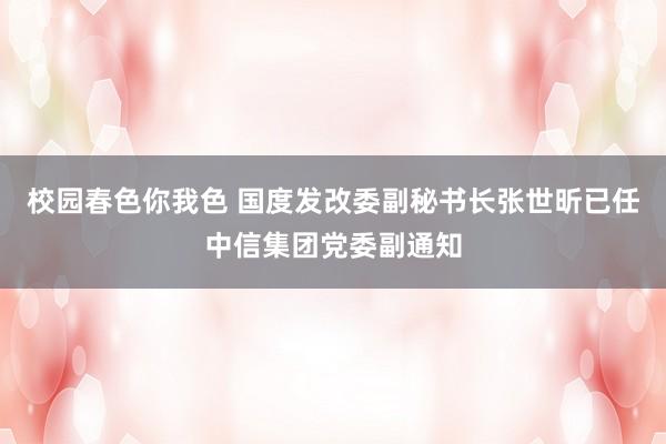 校园春色你我色 国度发改委副秘书长张世昕已任中信集团党委副通知